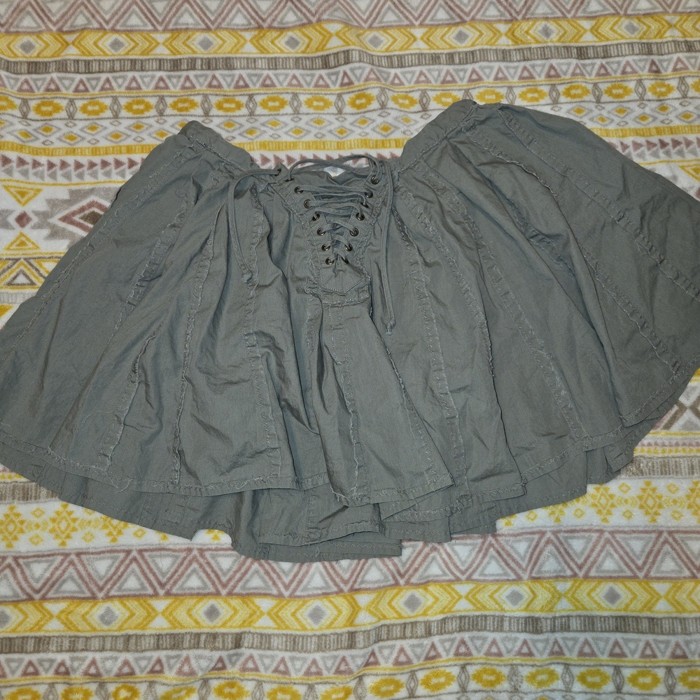 Moss Green Mini Skirt with Lace-Up Detail